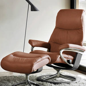 View Signature Chair with Footstool Leather